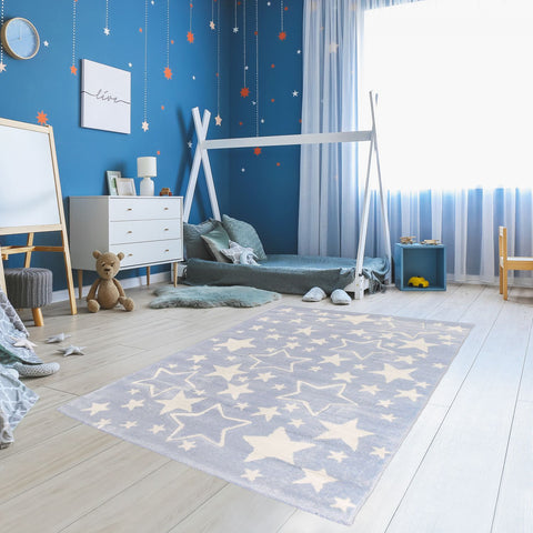 Tapis Bleu clair pour chambre enfant étoiles CONSTELLA