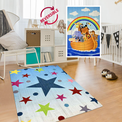 Tapis Enfant motif recto verso Animaux ETOILES