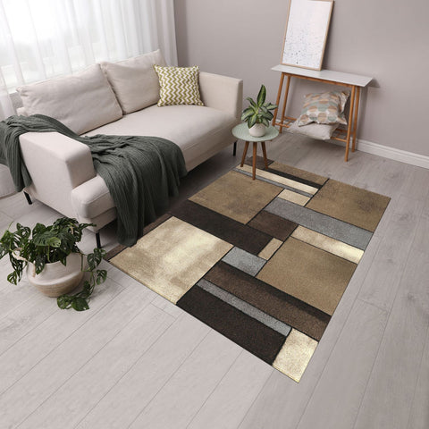 Tapis Graphique Marron de salon Oeko Tex BRILLANCE