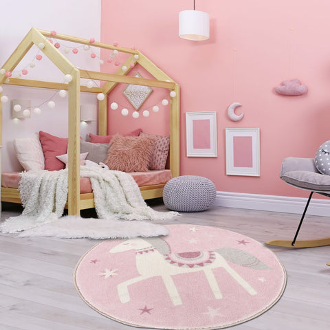 Tapis Rond Rose pour chambre fille PONEY KIDS