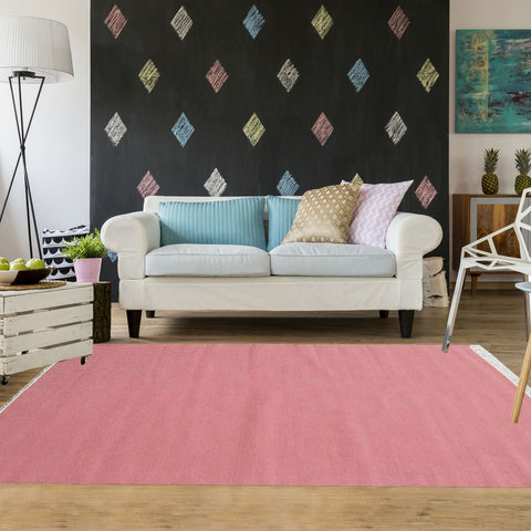 Tapis Rose Uni en Laine tissé main kilim BAYA IBAY