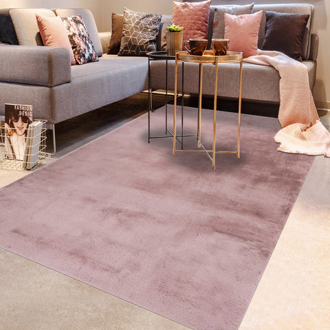 Tapis Rose uni Shaggy ultra doux EMOTICO