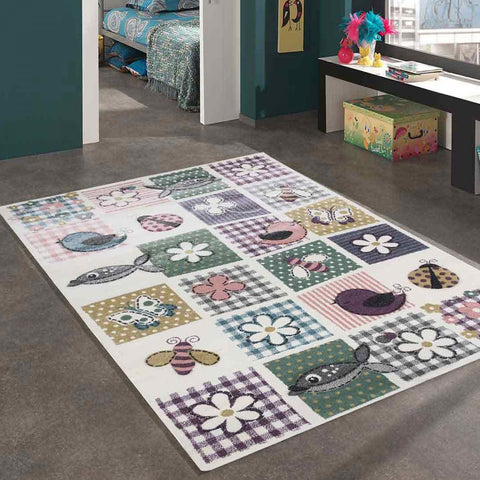 Tapis chambre enfant multicolore animaux WENTONE