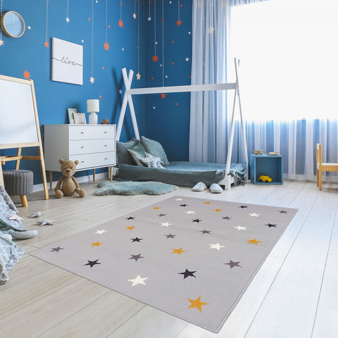 Tapis de Chambre Gris pour enfant étoiles NIGHTSKY