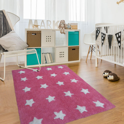 Tapis de Chambre Rose en coton pour enfant ETOILE