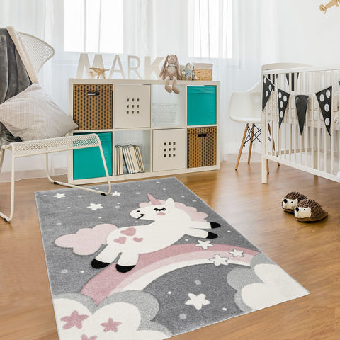 Tapis de Chambre rose pour enfant motif LICORNE