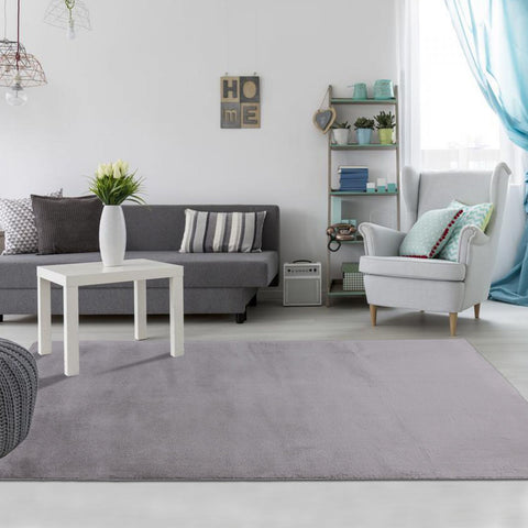 Tapis de salon gris uni polyester ultra doux SUPERSOFT