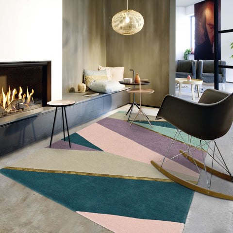 Tapis en Laine Graphique Rose fait main SAHARA TB