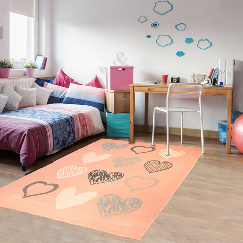 Tapis pour enfant rose motifs cœurs COEURA