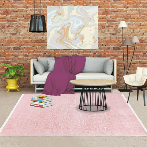 Tapis Rose en polyester kilim motif Baroque PERILLO