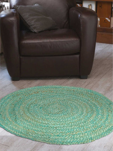 Tapis Rond Turquoise kilim tissé main en Jute JT SUNNY DAY