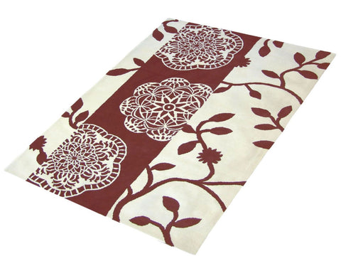 Tapis de Salon Floral Marron en Laine tufté main CAMINO