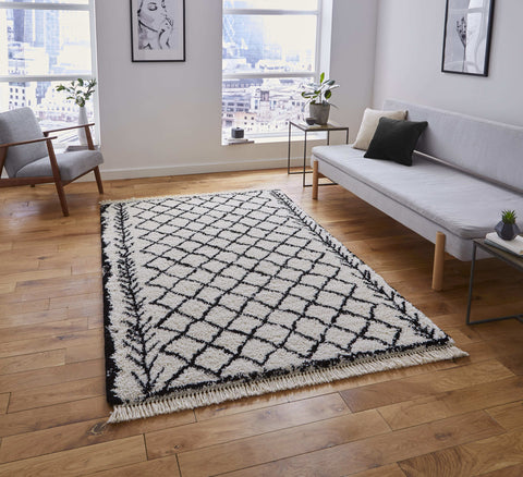 Tapis Berbère Blanc type Shaggy BOHO 7043