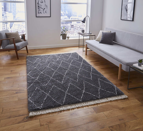 Tapis Berbère Gris Shaggy BOHO 8280