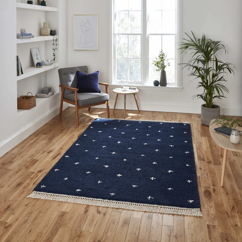 Tapis Shaggy Bleu foncé Ethnique BOHO A475