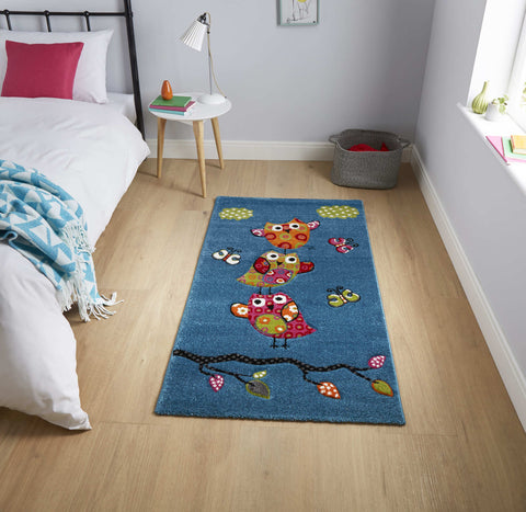 Tapis de Chambre Bleu pour Enfant Hiboux Brooklyn Kids 793