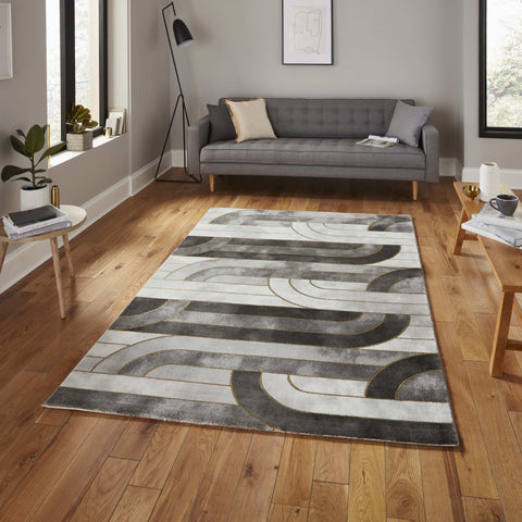 Tapis de Salon Gris et Or Graphique Craft 23430