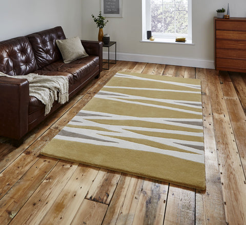 Tapis Jaune motif rayé en laine ELEMENTS EL61