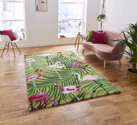 Tapis Vert et Rose Floral style Contemporain HAVANA