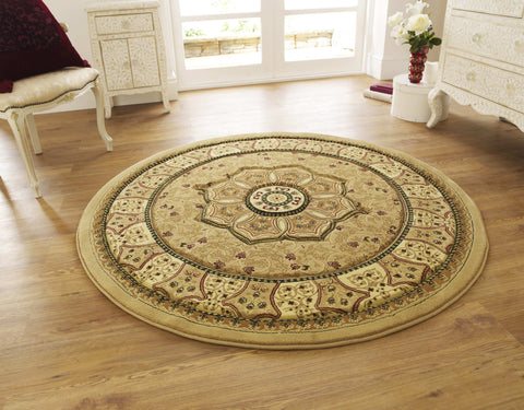 Tapis Rond Oriental Beige en polypropylène HERITAGE