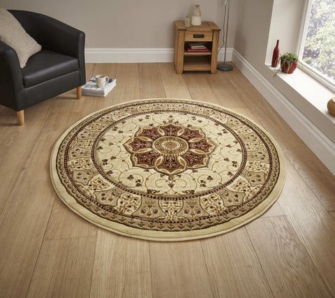 Tapis Rond Oriental Rouge et Beige HERITAGE