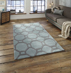 Tapis Graphique bleu et gris acrylique HONG KONG 4338