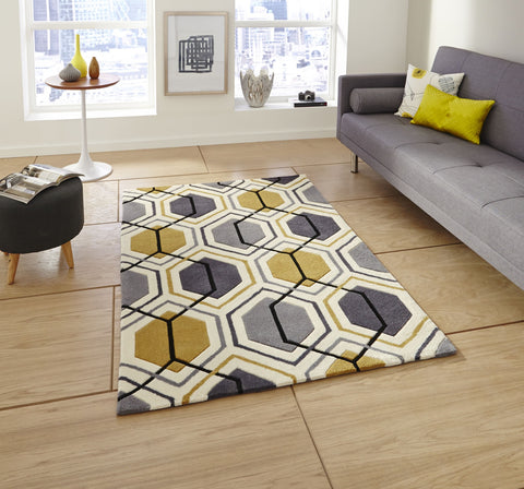 Tapis Jaune formes géométriques HONG KONG 7526