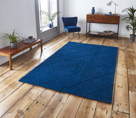 Tapis Uni Bleu foncé motif baroque tufté main HONG KONG