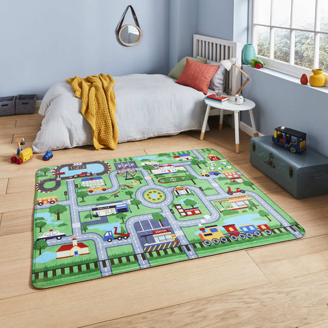 Tapis de chambre vert enfant ville urbaine INSPIRE G4563