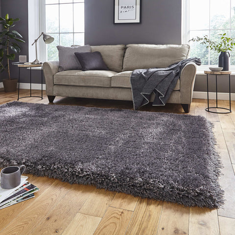 Tapis Gris foncé Uni shaggy poil long en acrylique MONTANA