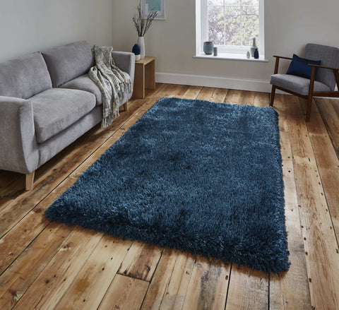 Tapis Shaggy en acrylique Bleu uni à poil long MONTANA