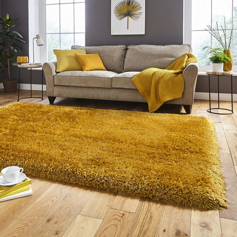 Tapis Jaune uni shaggy poil long en acrylique MONTANA