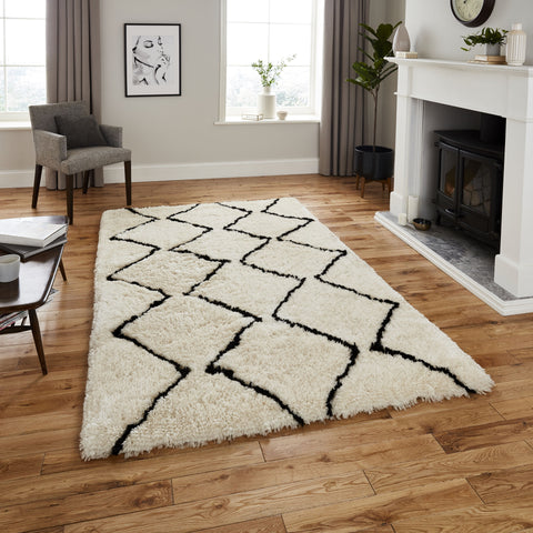 Tapis berbère blanc ivoire style shaggy MOROCCO 3742