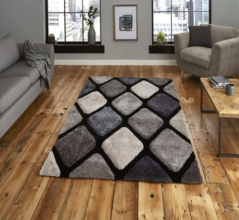 Tapis Shaggy noir et gris style graphique NOBLE HOUSE 9247