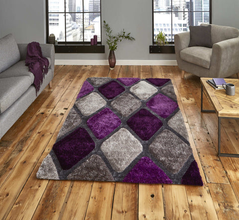 Tapis Shaggy violet graphique losange NOBLE HOUSE 9247