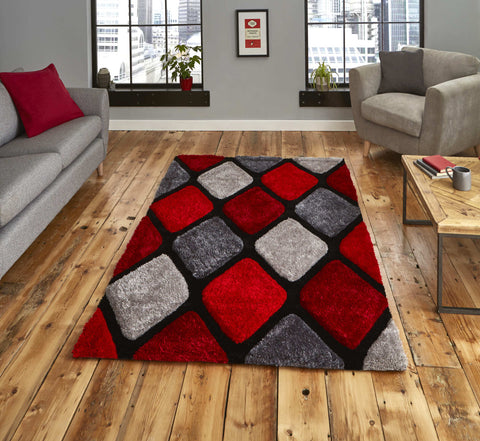 Tapis Shaggy Rouge motifs en losange NOBLE HOUSE 9247