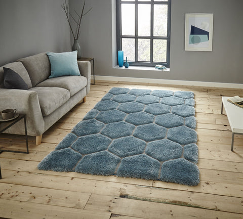 Tapis Bleu shaggy design moderne tufté main NOBLE HOUSE