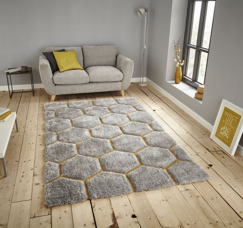 Tapis Moderne Gris et jaune Shaggy NOBLE HOUSE NH30782