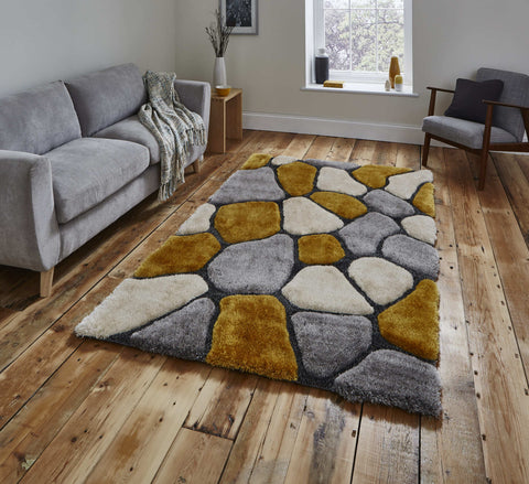 Tapis fait main shaggy jaune et gris NOBLE HOUSE NH5858