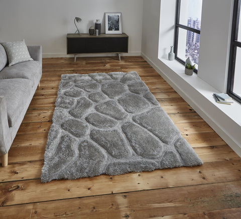 Tapis gris shaggy graphique fait main NOBLE HOUSE NH5858