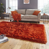 Tapis Uni rouge orangé poils long ultra doux POLAR