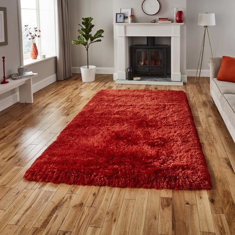 Tapis Uni rouge orangé poils long ultra doux POLAR