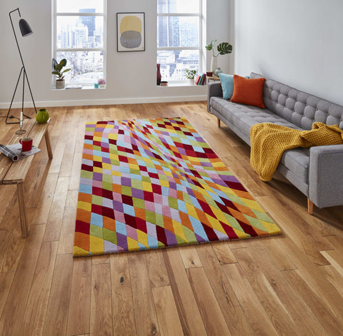 Tapis Multicolore en laine tufté main graphique PRISM