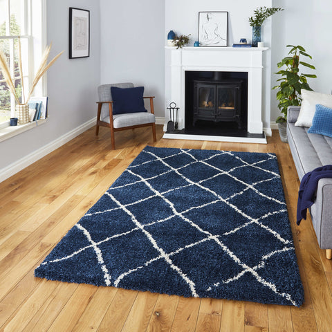 Tapis Berbère traditionnel Bleu marine shaggy SCANDI BERBER