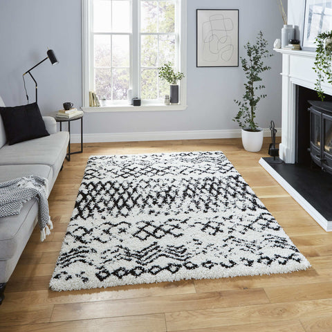 Tapis Shaggy Blanc motif Berbère SCANDI BERBER