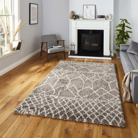 Tapis Shaggy Beige motif Berbère SCANDI BERBER