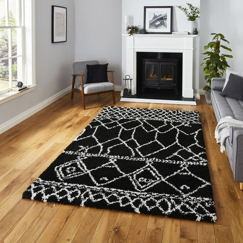 Tapis Shaggy Noir motif Berbère SCANDI BERBER