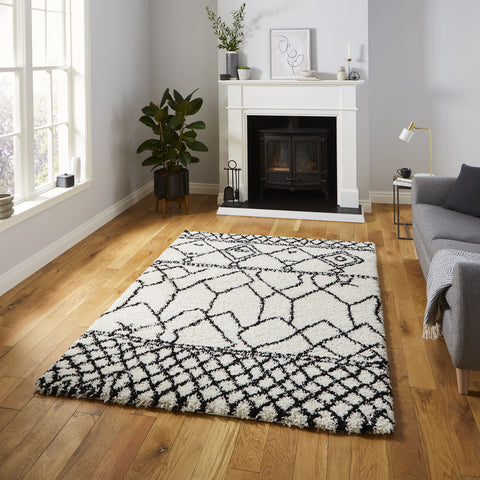 Tapis Blanc Shaggy motif Berbère SCANDI BERBER