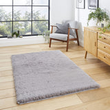 Tapis Gris uni à poils long en polyester SUPER TEDDY