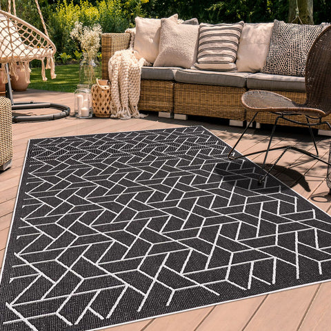 Tapis Extérieur réversible Noir Graphique BRIKA